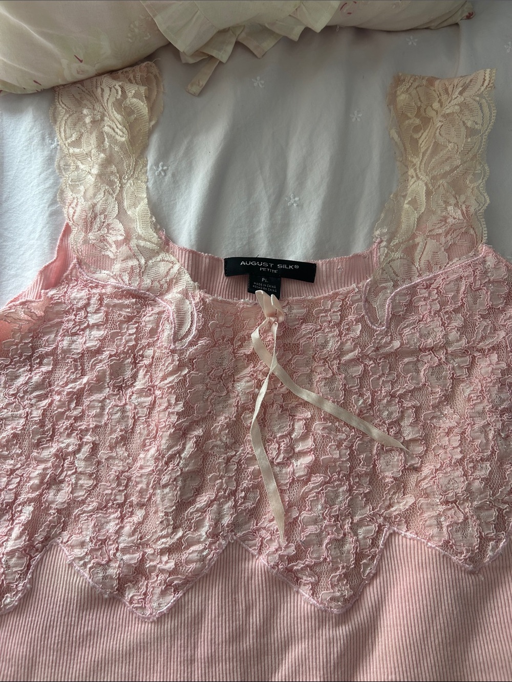 Silk Lace-Trim Ribbed Tank Top - Picture 2 of 3